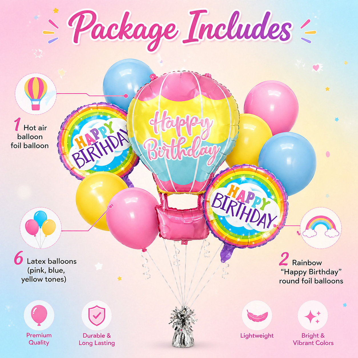 Hot Air Birthday Balloon Combo Set - 9PC
