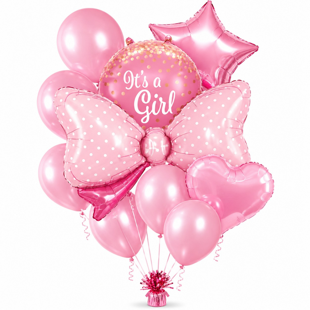 It’s a Girl Foil Balloon Bouquet Set of 10 | Baby Shower Decoration | Helium Supported Pink Balloons for Newborn Welcome