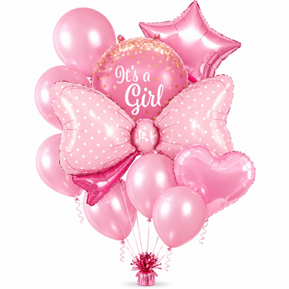 It’s a Girl Foil Balloon Bouquet Set of 10 | Baby Shower Decoration | Helium Supported Pink Balloons for Newborn Welcome