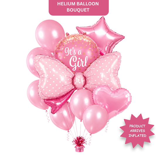 It's a Girl Baby Announcement Balloon Set of 10 | Pink Bow Shaped Balloon | Helium Filled & Delivers Inflated