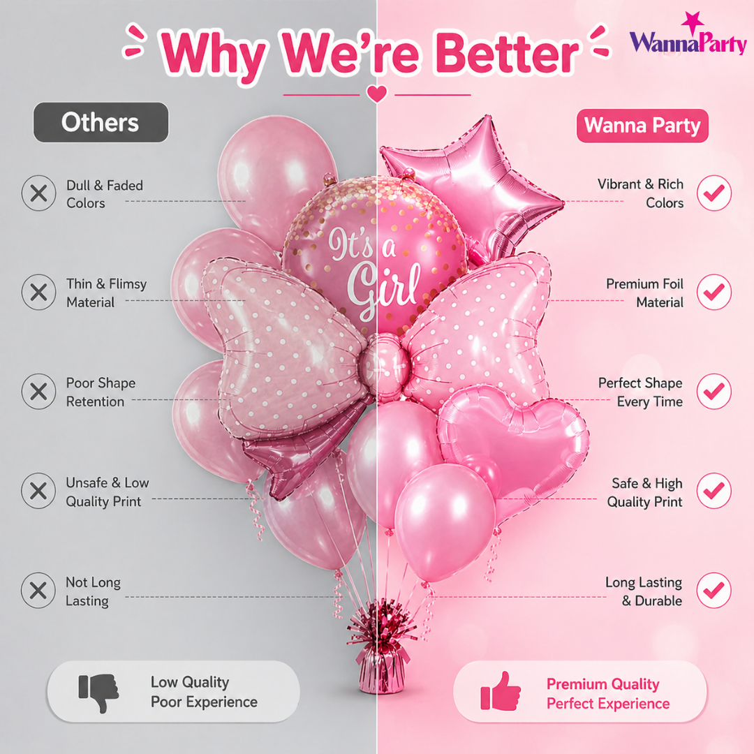 It’s a Girl Foil Balloon Bouquet Set of 10 | Baby Shower Decoration | Helium Supported Pink Balloons for Newborn Welcome
