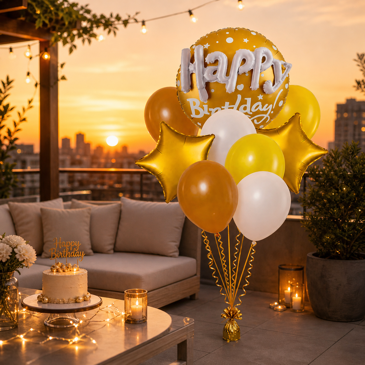 Happy Birthday Matte Gold 3D Balloon Set Pack of 9 | Premium Foil & Latex Balloons | Helium Supported Birthday Decoration Kit