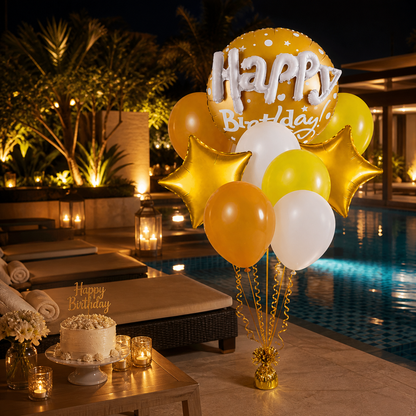 Happy Birthday Matte Gold 3D Balloon Set Pack of 9 | Premium Foil & Latex Balloons | Helium Supported Birthday Decoration Kit