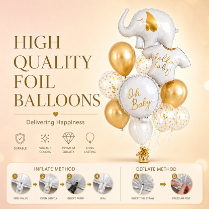 The Elephants in the House New Born Baby Balloon Bouquet Set of 13PC | Helium Filled & Delivered Inflated | Bridal Shower Decoration