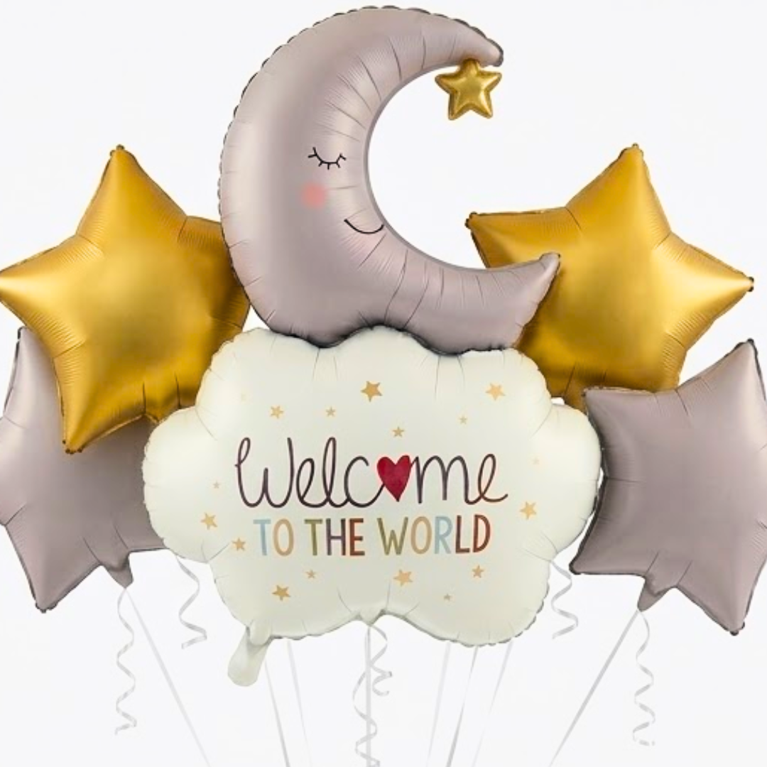 Welcome to The World Baby Arrival Helium Filled Balloon Balloons Set of 5