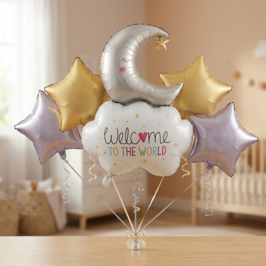 Welcome to The World Baby Arrival Helium Filled Balloon Balloons Set of 5