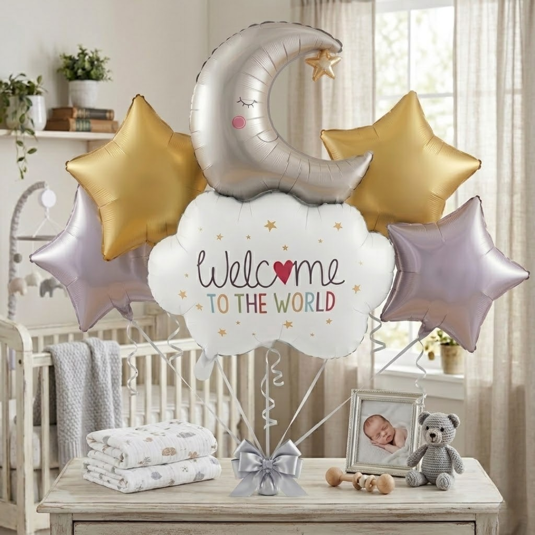 Welcome to The World Baby Arrival Helium Filled Balloon Balloons Set of 5