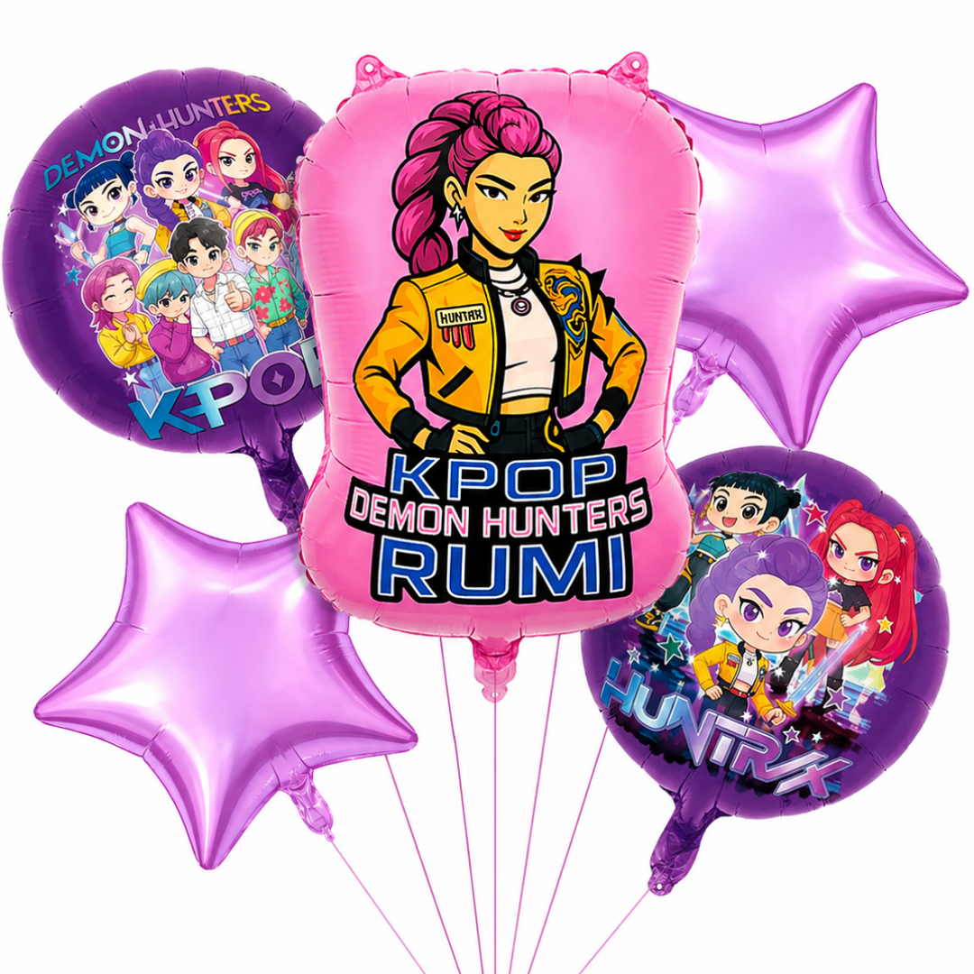 Korean Pop Band Theme Demon Hunterz Balloon Bouquet Set (5 Pcs) Helium Filled & Delivered Inflated