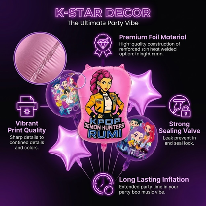 Korean Pop Band Theme Demon Hunterz Balloon Bouquet Set (5 Pcs) Helium Filled & Delivered Inflated