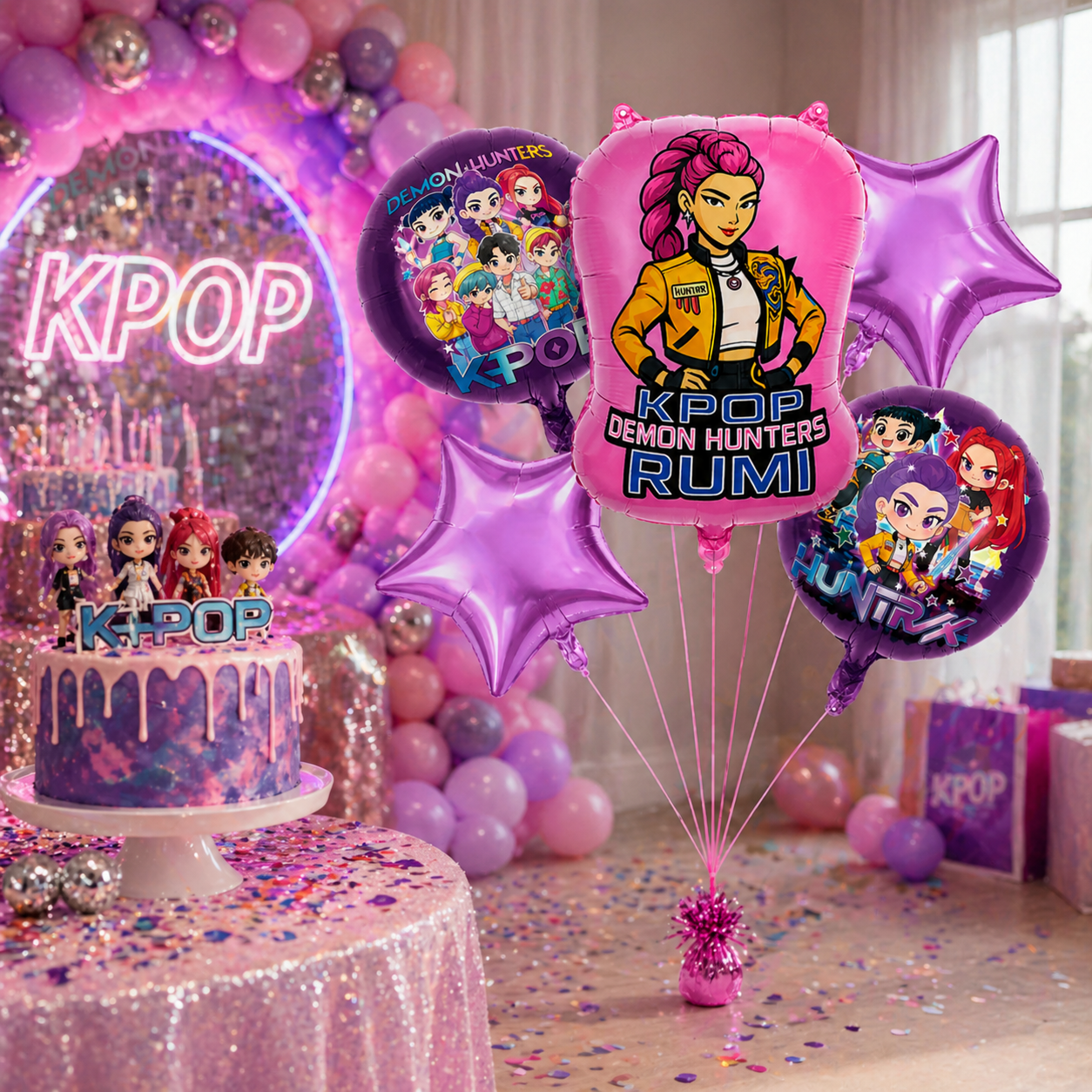 Korean Pop Band Theme Demon Hunterz Balloon Bouquet Set (5 Pcs) Helium Filled & Delivered Inflated