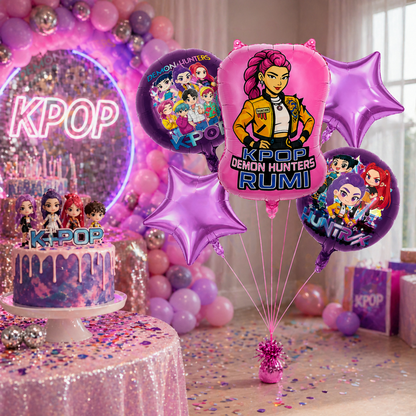 Korean Pop Band Theme Demon Hunterz Balloon Bouquet Set (5 Pcs) Helium Filled & Delivered Inflated