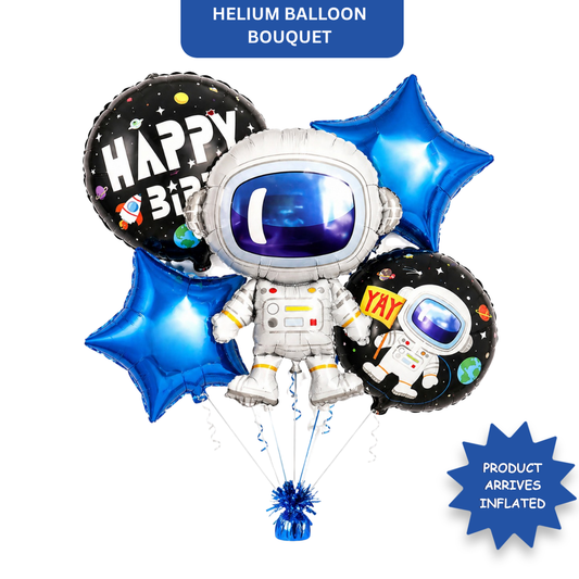 Space Theme Helium Filled Balloon Bouquet Set of 5PC with Astronaut & Stars