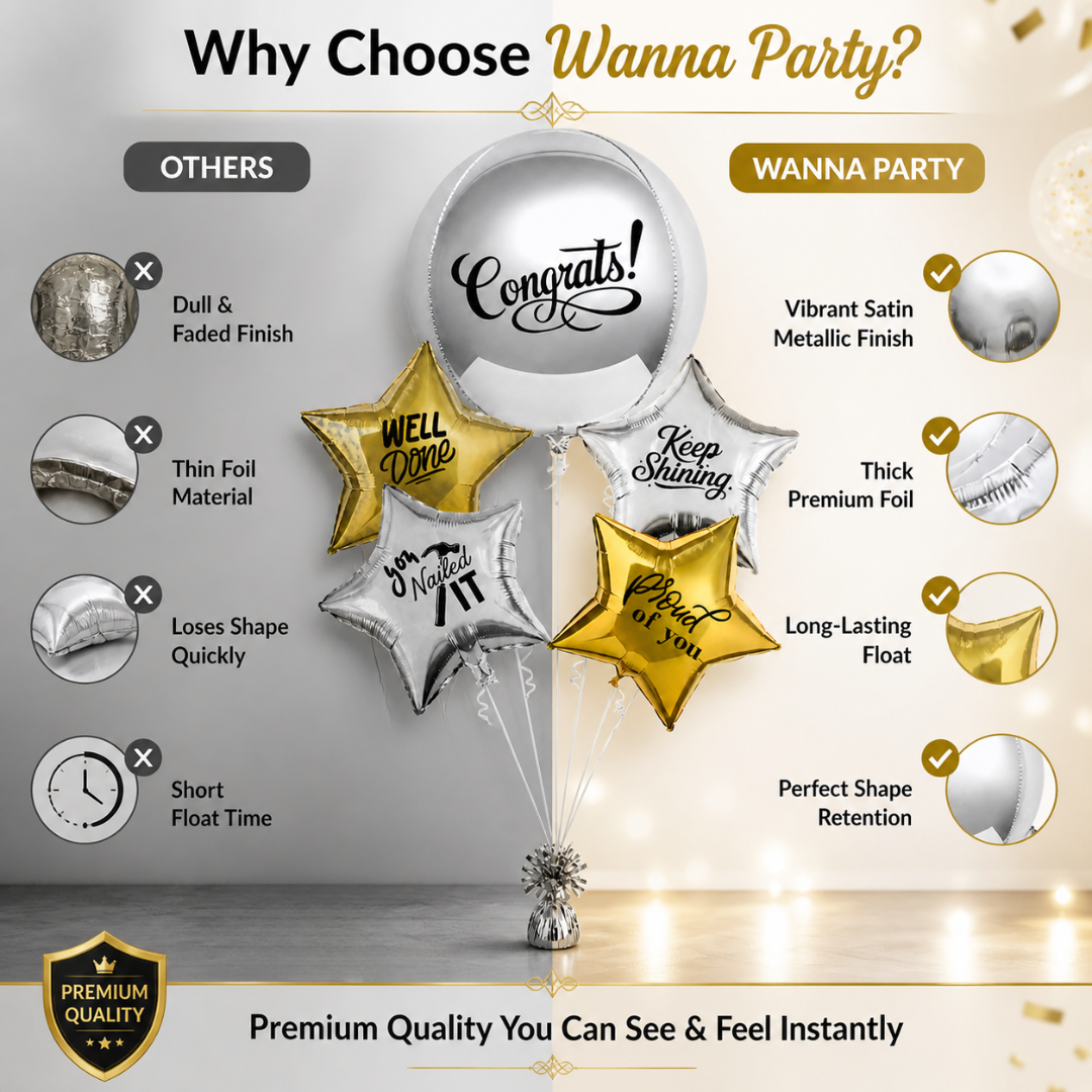 Congratulations You Nailed It Foil Balloon Bouquet Set of 5 | Pre Inflated Helium Filled & Delivered | Achievement Success Celebration Decor