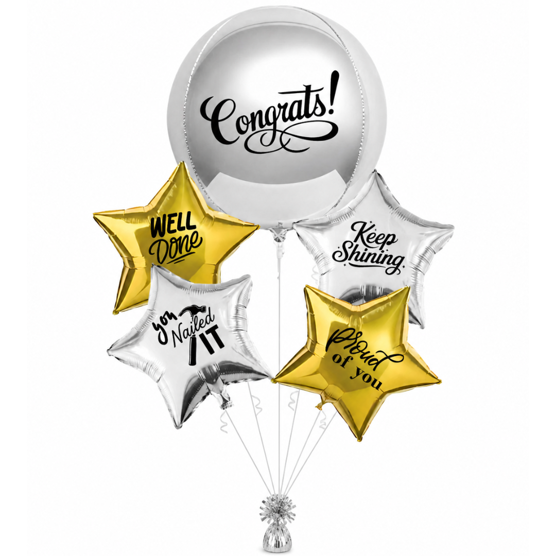 Congratulations You Nailed It Foil Balloon Bouquet Set of 5 | Pre Inflated Helium Filled & Delivered | Achievement Success Celebration Decor