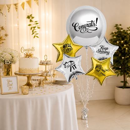 Congratulations You Nailed It Foil Balloon Bouquet Set of 5 | Pre Inflated Helium Filled & Delivered | Achievement Success Celebration Decor