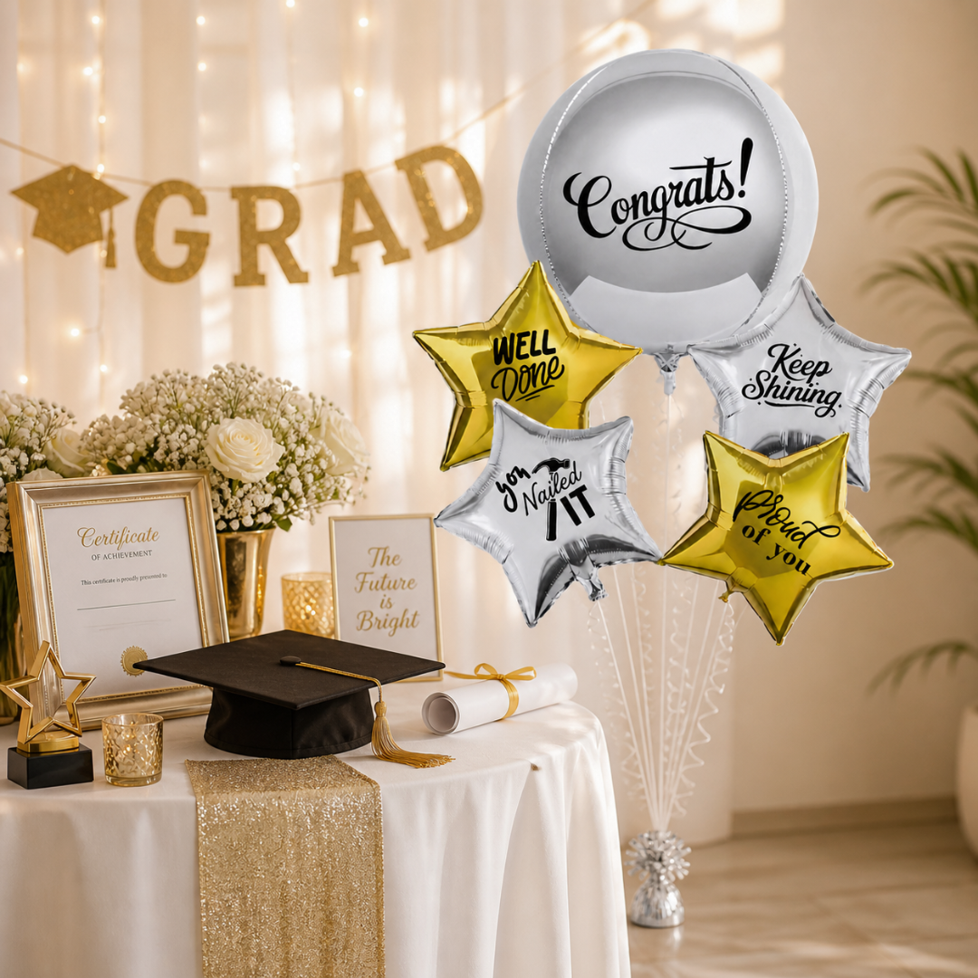 Congratulations You Nailed It Foil Balloon Bouquet Set of 5 | Pre Inflated Helium Filled & Delivered | Achievement Success Celebration Decor