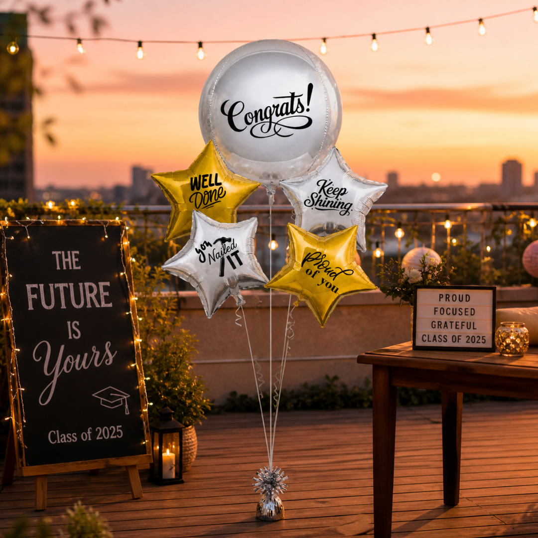Congratulations You Nailed It Foil Balloon Bouquet Set of 5 | Pre Inflated Helium Filled & Delivered | Achievement Success Celebration Decor