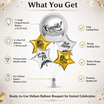 Congratulations You Nailed It Foil Balloon Bouquet Set of 5 | Pre Inflated Helium Filled & Delivered | Achievement Success Celebration Decor