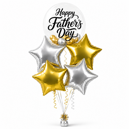 Happy Father's Day Transparent Foil Balloon Set with Golden and Silver Star Shaped Balloons - 5PC | Helium Filled & Delivers Inflated