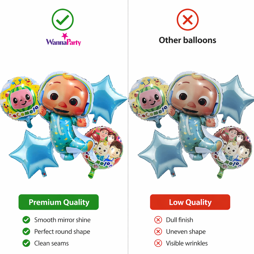 Coco Melon Kids Musical Cartoon Theme Helium Filled Balloon Set of 5 | Birthday Party Decoration Balloons for Kids