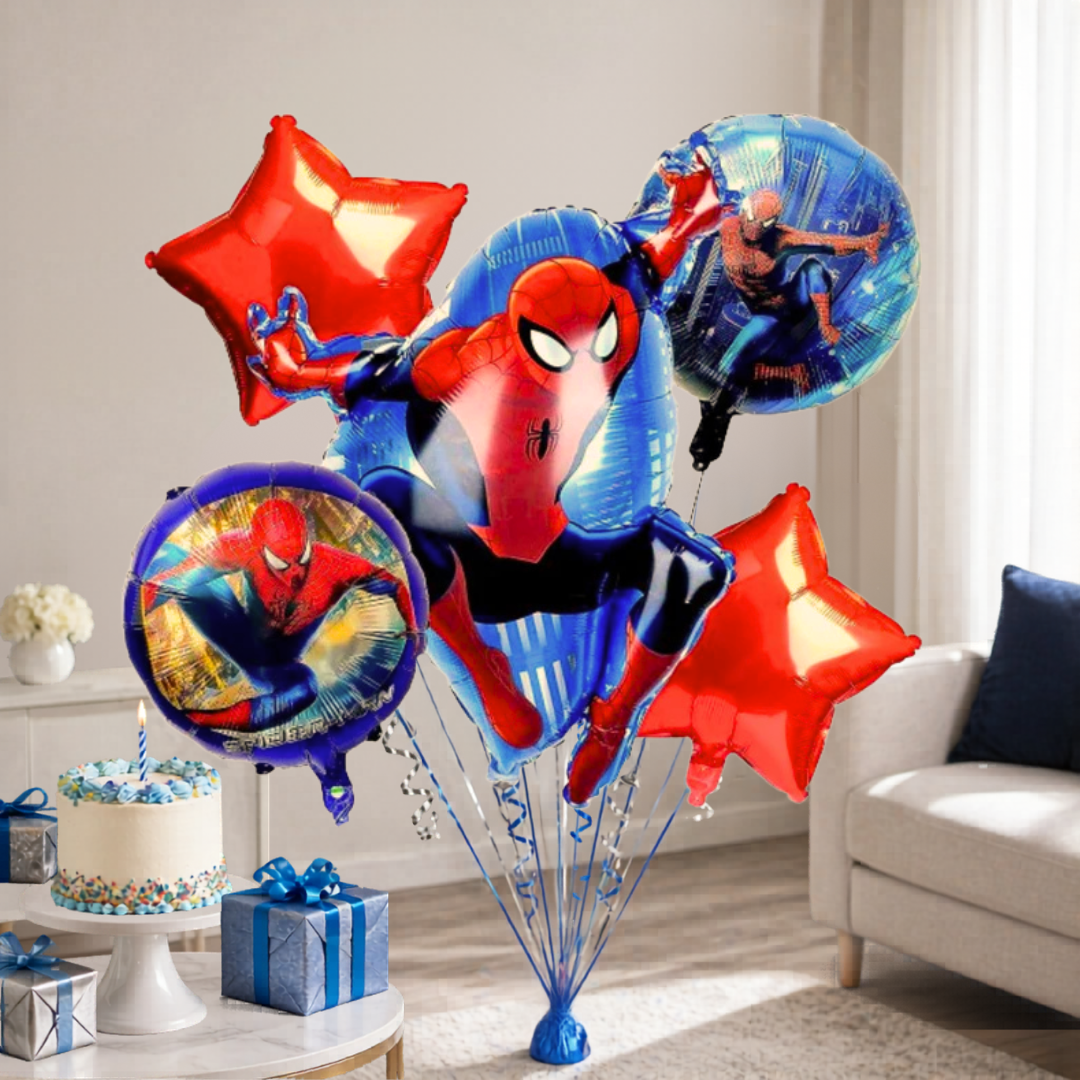 The Amazing Spiderman Helium Filled Balloon Bouquet Set of 5 | Pre-Inflated & Delivered