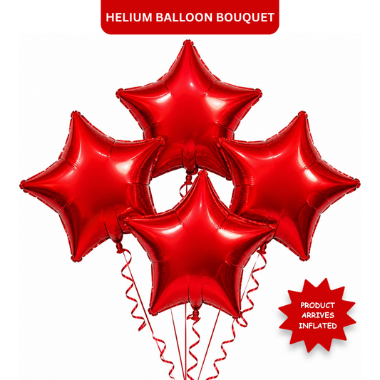 Red Star Shape Foil Balloons (18 Inch, Pack of 4) Helium Filled & Delivered Inflated