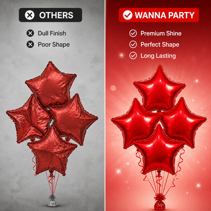 Red Star Shape Foil Balloons (18 Inch, Pack of 4) Helium Filled & Delivered Inflated