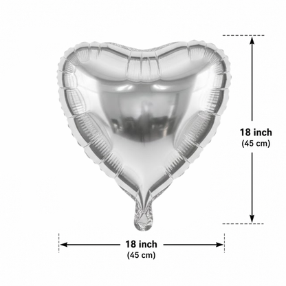 Silver Heart Shape Foil Balloons (18 Inch, Pack of 4) Helium Filled & Delivered Inflated