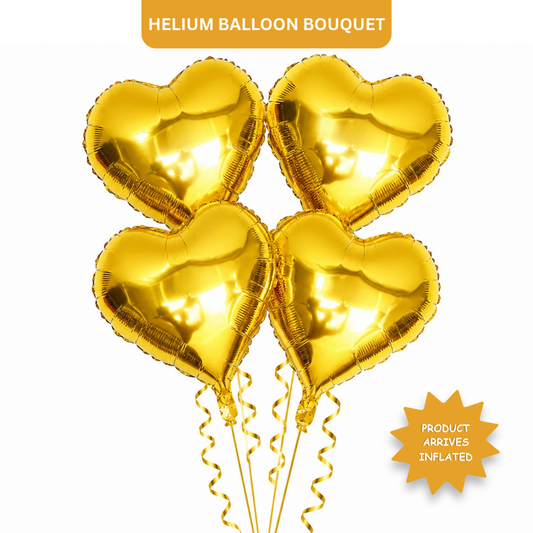 Golden Heart Shape Foil Balloons (18 Inch, Pack of 4) Helium Filled & Delivered Inflated