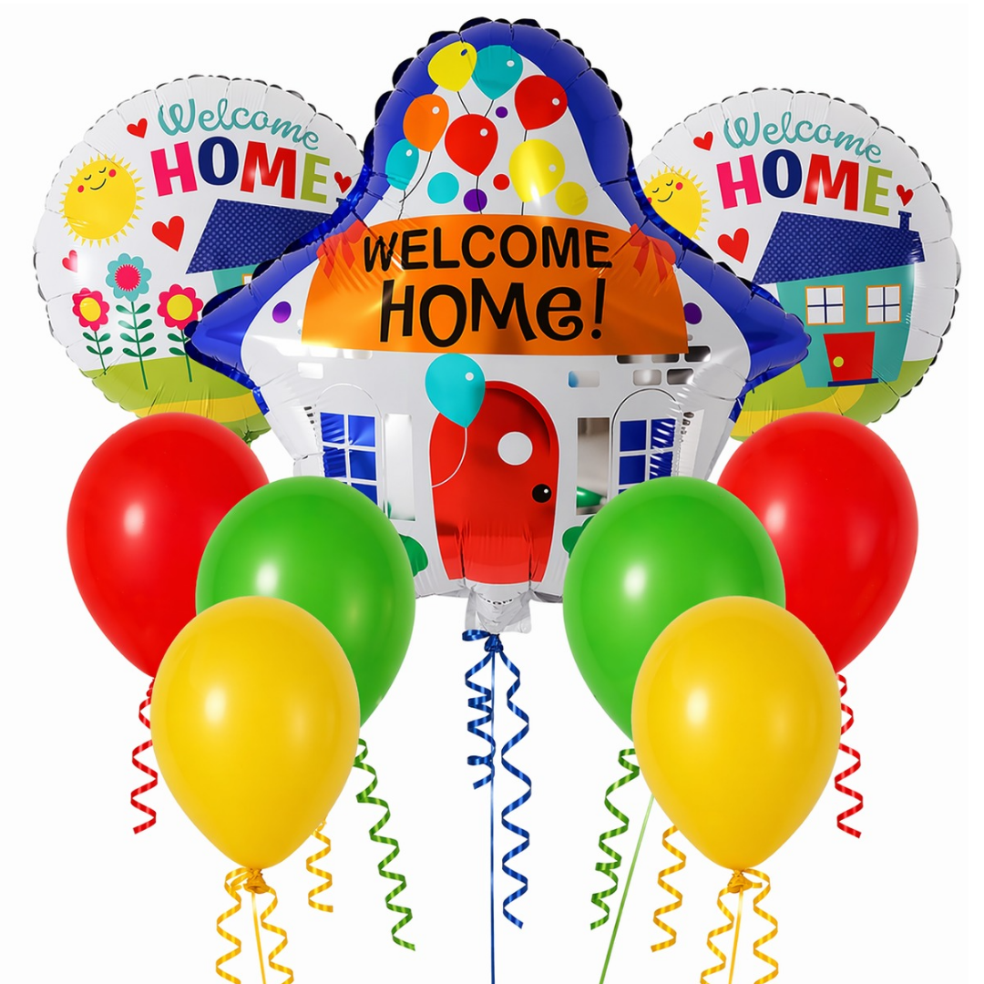 Welcome Home Balloon Set of 9 Pcs| Home Coming Surprise Decoration Balloon Bouquet Helium Filled and Delivered Inflated