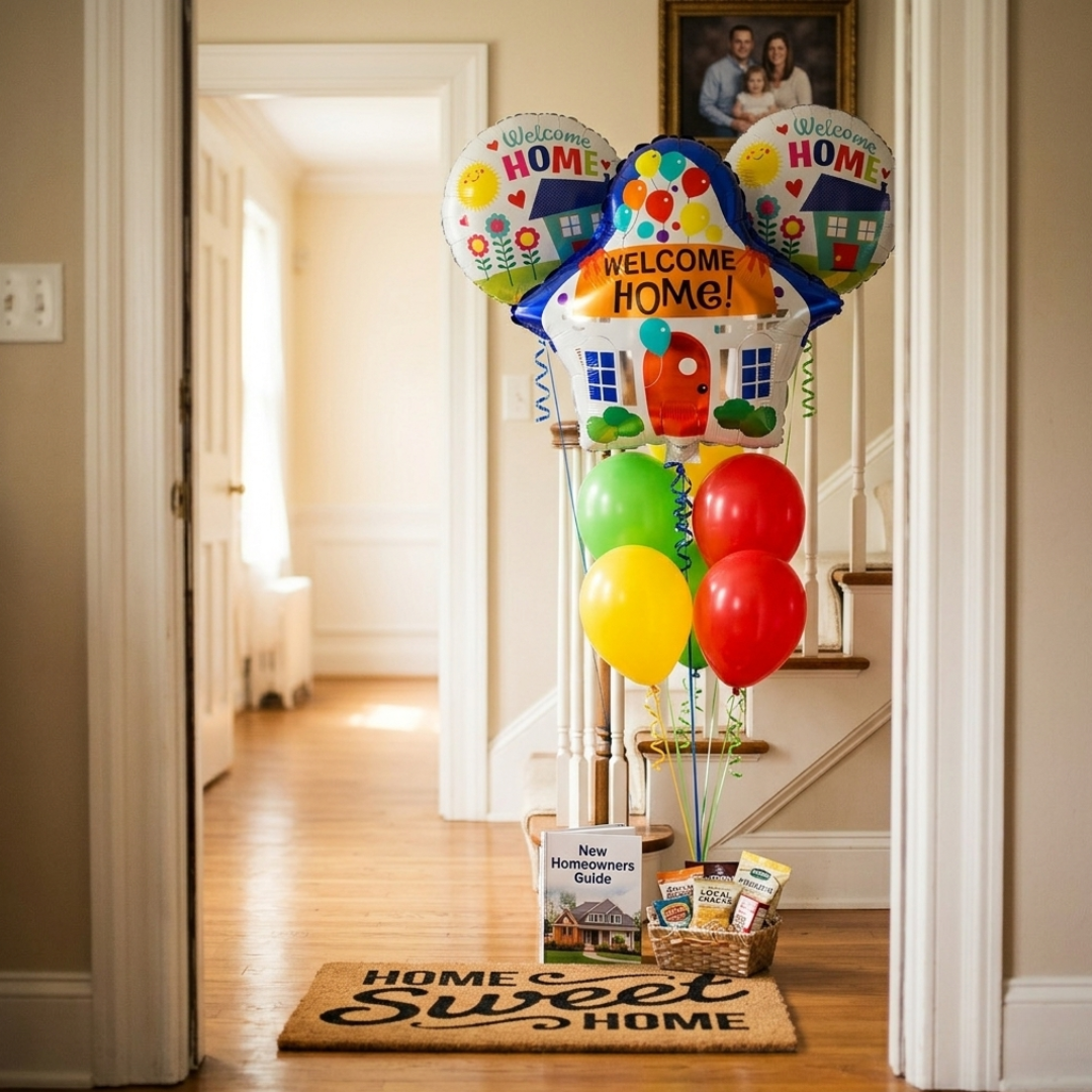 Welcome Home Balloon Decoration Set of 9 | House Shape Foil Balloon with Welcome Home Printed Balloons & Latex Balloons