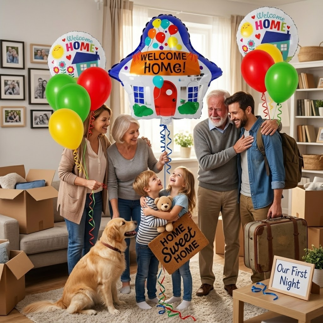 Welcome Home Balloon Decoration Set of 9 | House Shape Foil Balloon with Welcome Home Printed Balloons & Latex Balloons