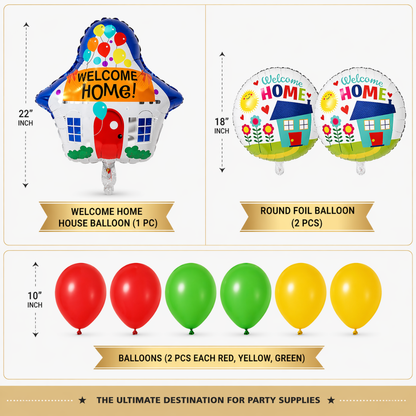 Welcome Home Balloon Decoration Set of 9 | House Shape Foil Balloon with Welcome Home Printed Balloons & Latex Balloons