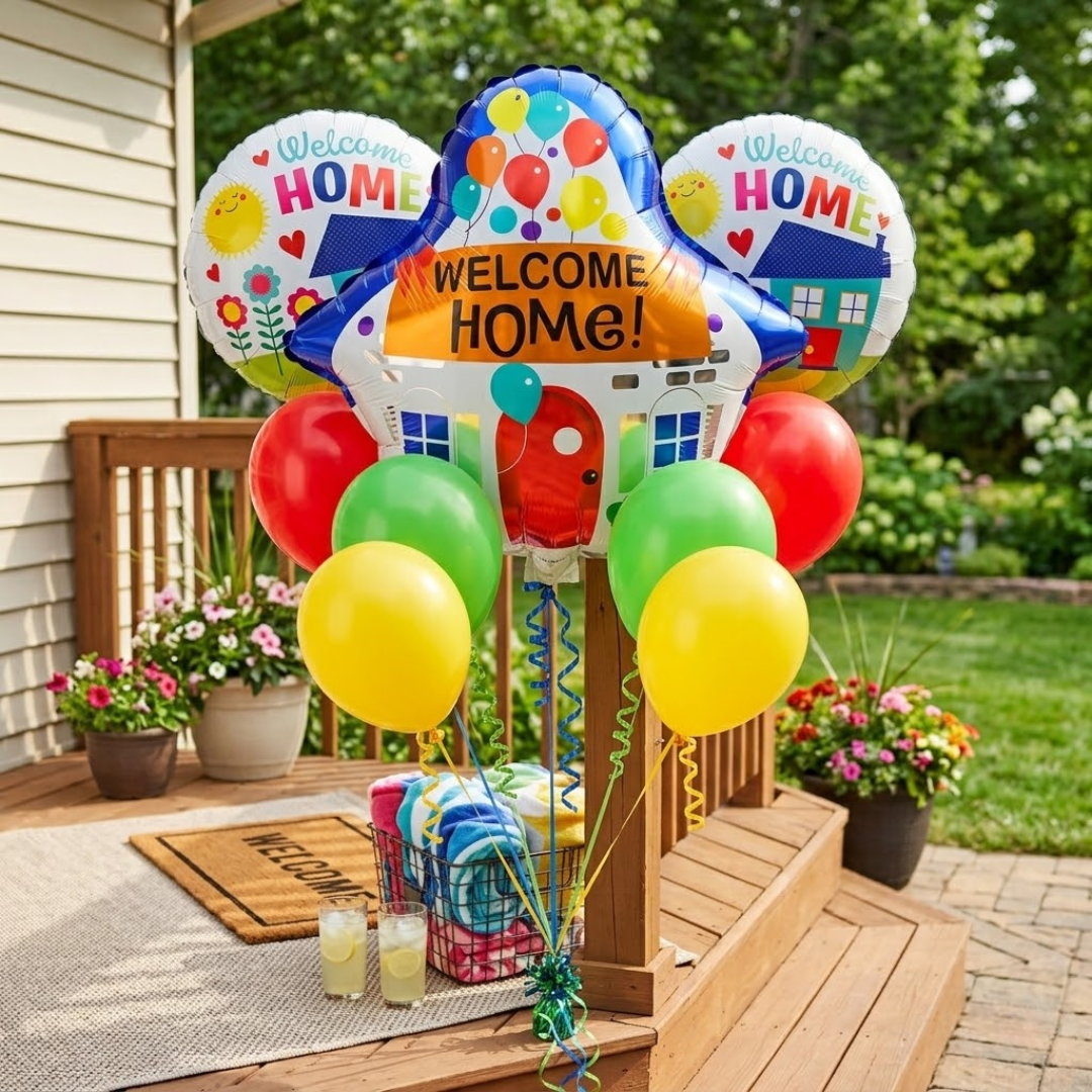 Welcome Home Balloon Set of 9 Pcs| Home Coming Surprise Decoration Balloon Bouquet Helium Filled and Delivered Inflated