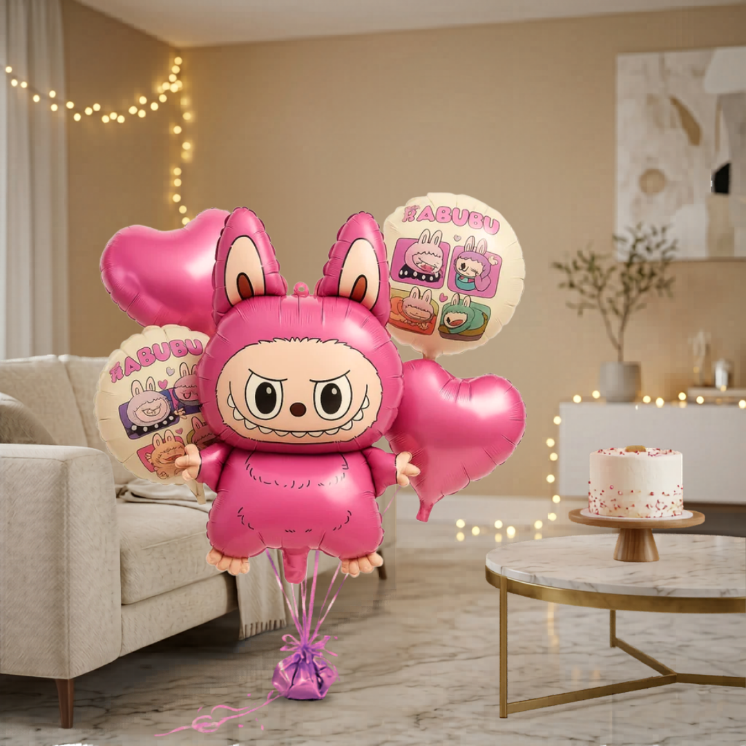 Labubu Theme Foil Balloon Bouquet Set of 5