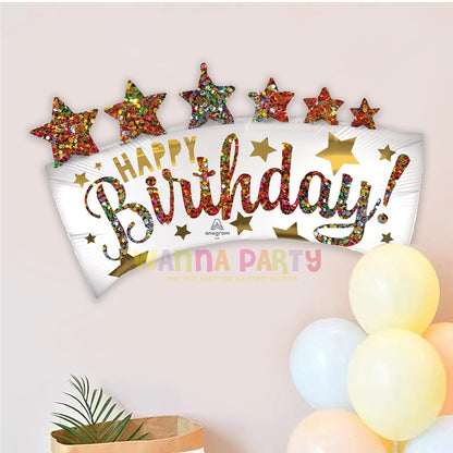 HBD Glitter Banner Birthday Balloon 35"