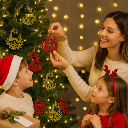 Reindeer Hanging Decoration Red & Gold - Set of 2