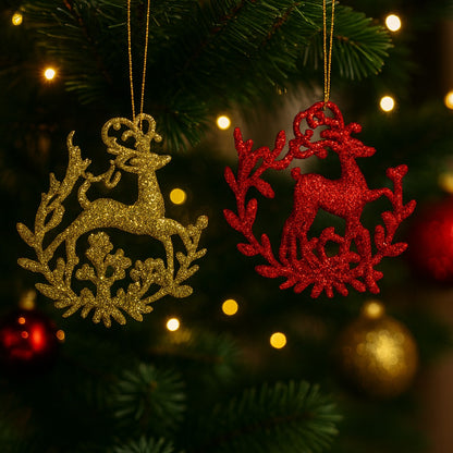 Reindeer Hanging Decoration Red & Gold - Set of 2