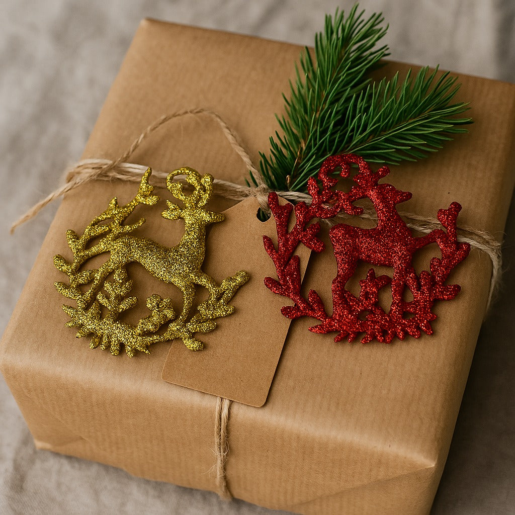 Reindeer Hanging Decoration Red & Gold - Set of 2