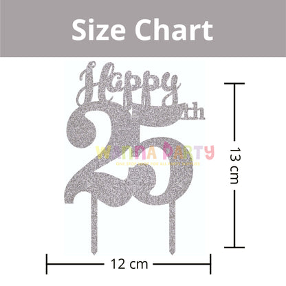 Happy 25th Acrylic Silver Glitter Cake Topper