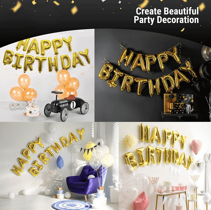 Happy Birthday Balloon Banner Gold