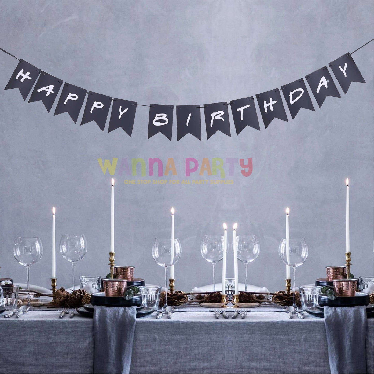 Happy Birthday Black & White Bunting Banner