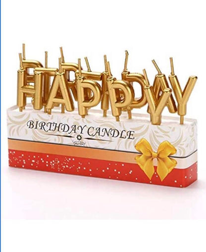 Happy Birthday Metalic Golden Candle