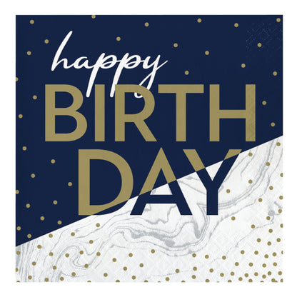 Happy Birthday Navy Blue & Gold Paper Napkins - 16PC