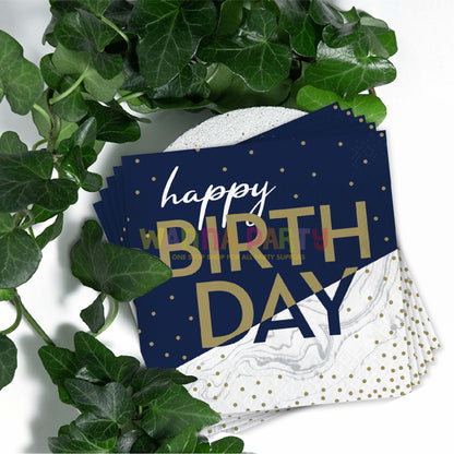 Happy Birthday Navy Blue & Gold Paper Napkins - 16PC