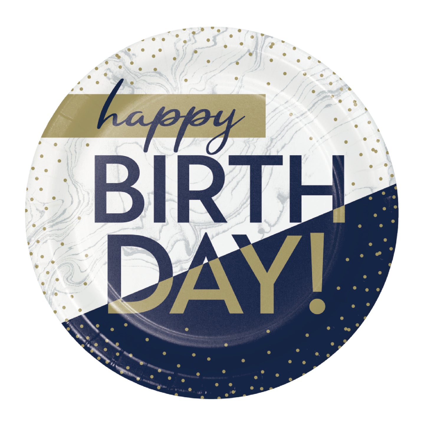 Happy Birthday Navy Blue &amp; Gold Paper Plates 9 inch - 8PC