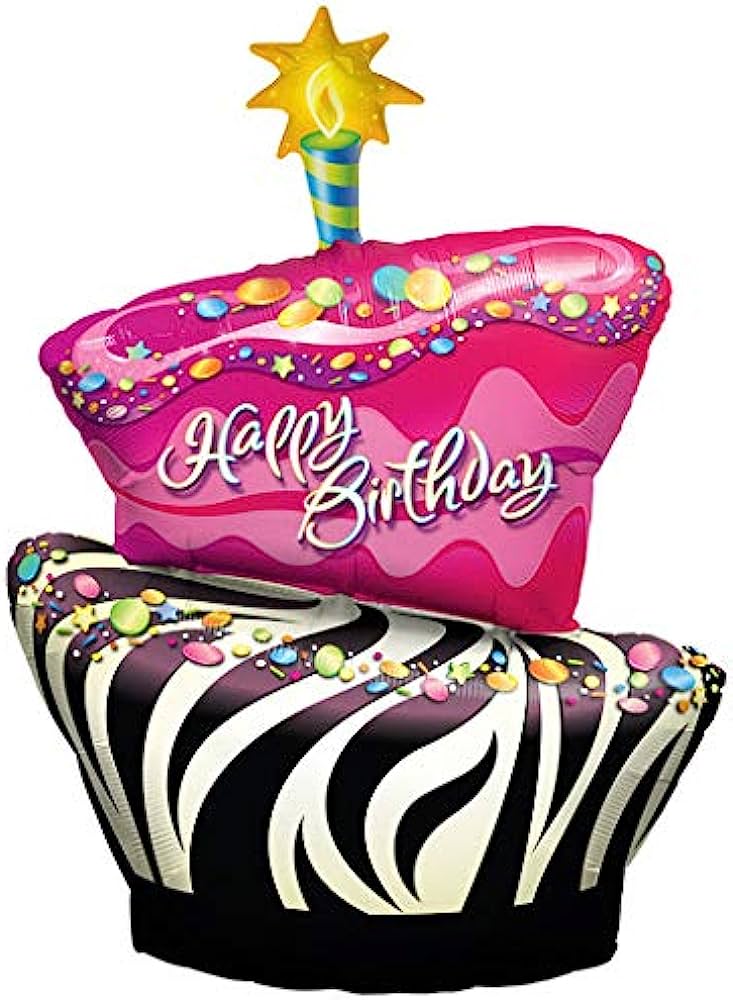 Happy Birthday Pink &amp; Black Zebra Stripes Balloon