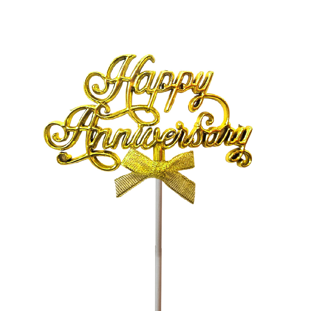 Happy Anniversary Silver Glitter Cake Topper - 1PC