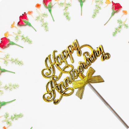 Happy Anniversary Silver Glitter Cake Topper - 1PC