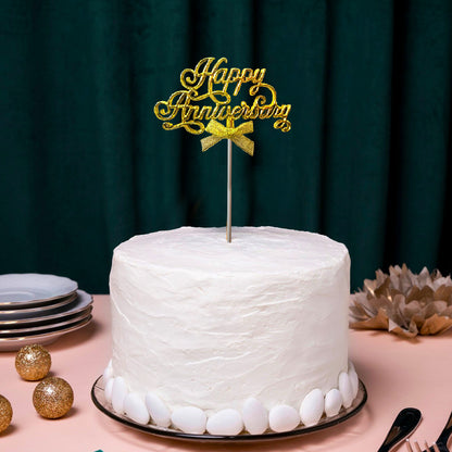 Happy Anniversary Silver Glitter Cake Topper - 1PC